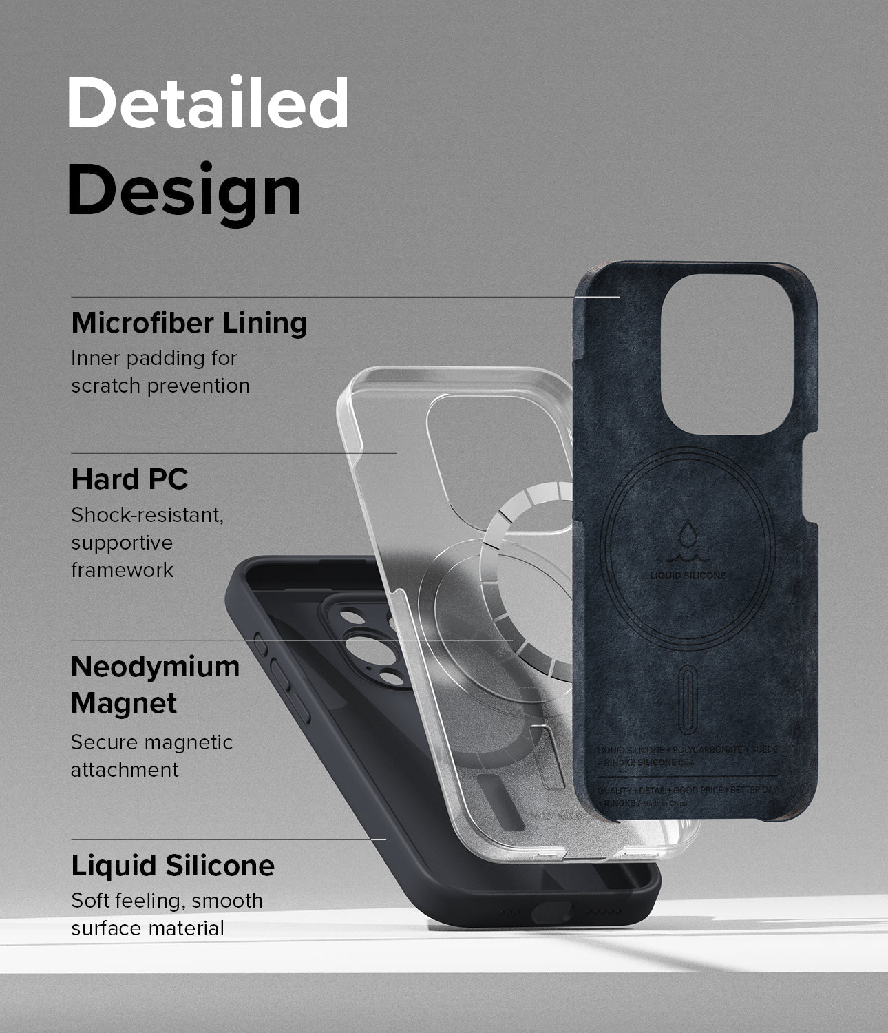 iPhone 15 Pro Case | Silicone Magnetic - Deep Blue - Detailed Design. Inner padding for scratch prevention with Microfiber Lining. Shock-resistant, supportive framework with Hard PC. Secure neodymium magnetic attachment. Soft feeling, smooth surface material with Liquid Silicone.