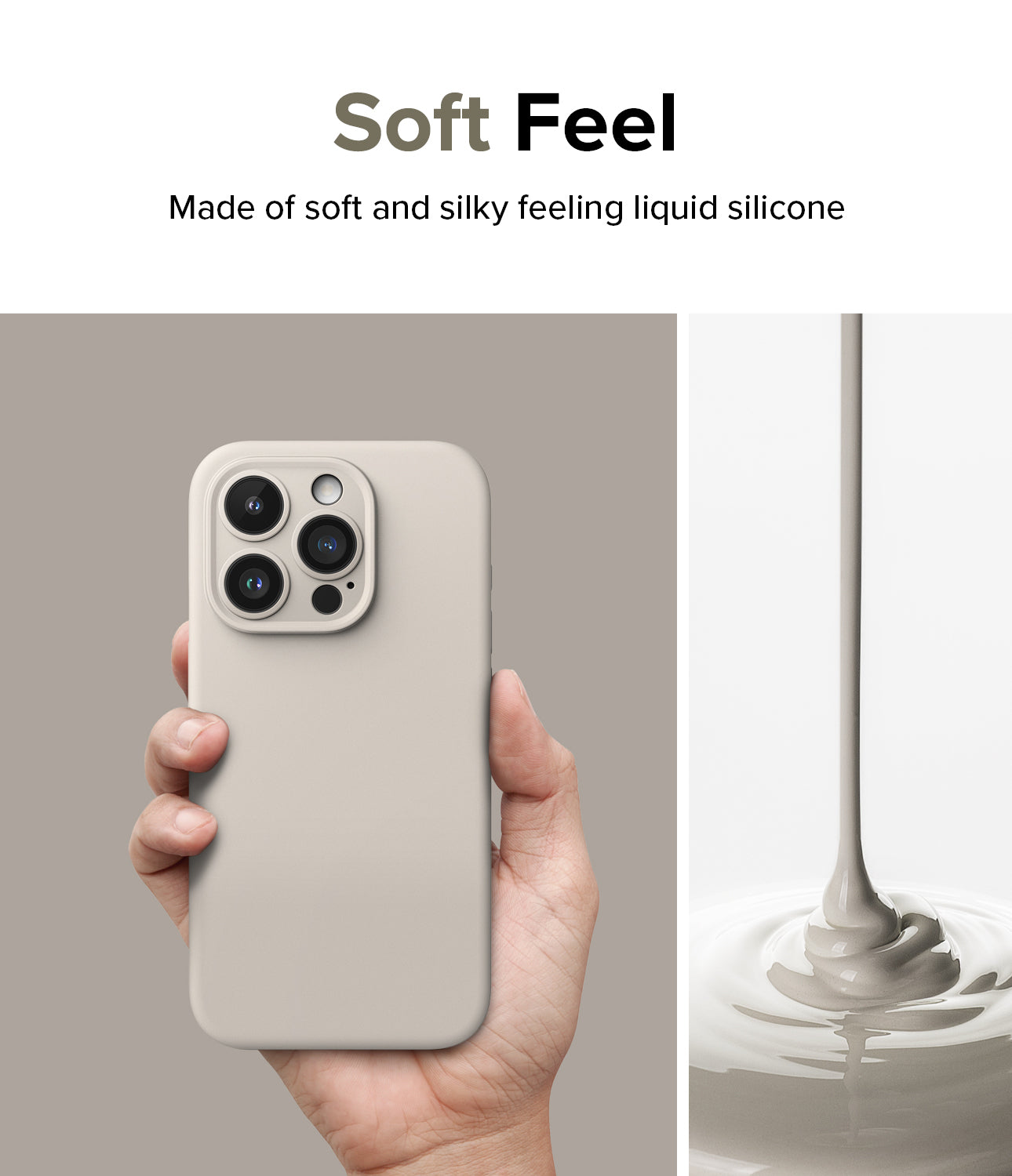 iPhone 15 Pro Case | Silicone Magnetic - Stone - Soft Feel. Made of soft and silky feeling liquid silicone.