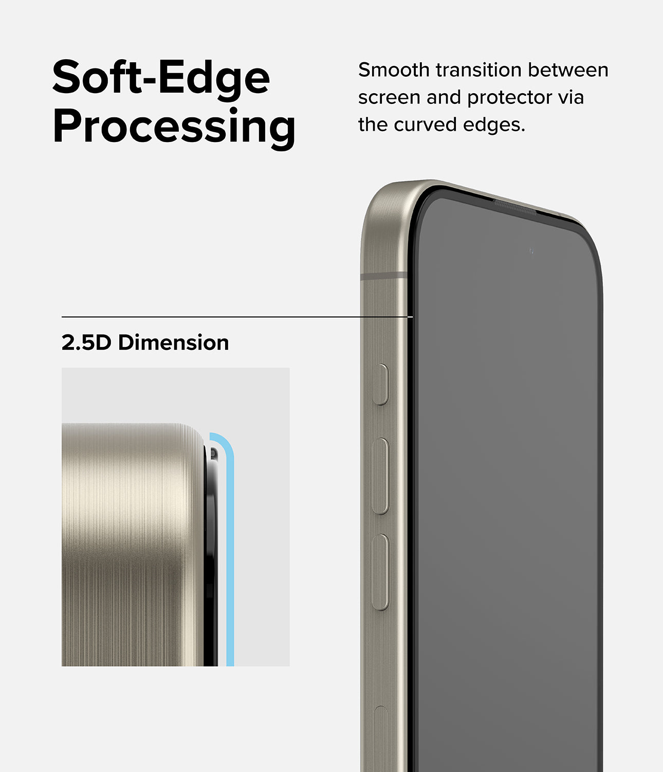 iPhone 15 Pro Screen Protector | Easy Slide Tempered Glass- Soft-Edge Processing. Smooth transition between screen and protector via the curved edges.