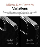 iPhone 15 Case | Air - Glitter Clear - Micro-Dot Pattern Variations. To prevent the appearance of watermarks, each model has a distinct arrangement of micro-dots.