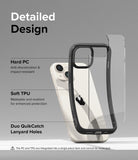 iPhone 15 Case | Fusion Bold Clear/Black - Detailed Design. Anti-discoloration and impact-resistant with Hard PC. Malleable and resilient for enhanced protection with Soft TPU. Duo QuikCatch Lanyard Holes.