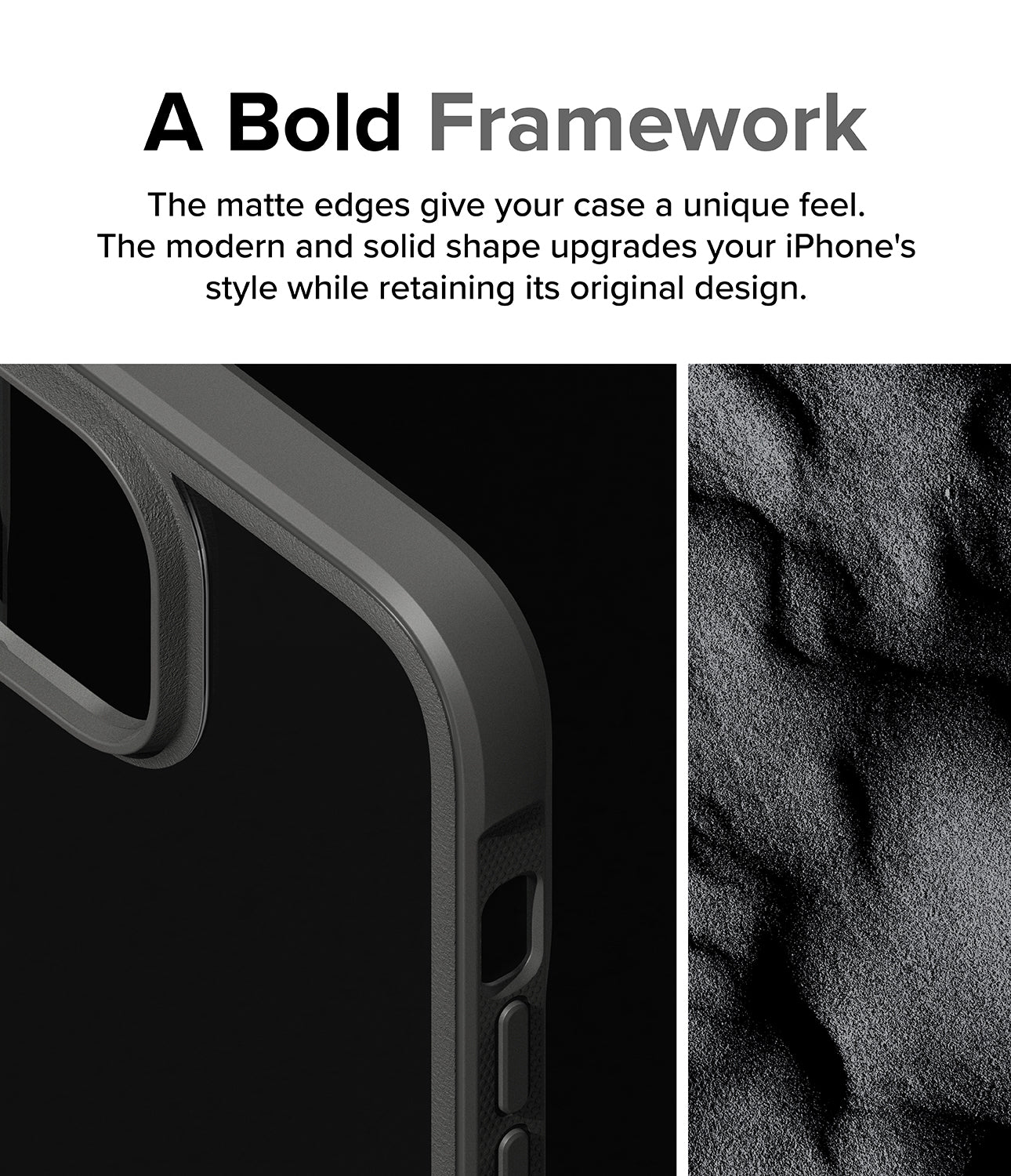iPhone 15 Case | Fusion Bold Clear/Gray - A Bold Framework. The matte edges give your case a unique feel. The modern and solid shape upgrades your iPhone's style while retaining its original design.