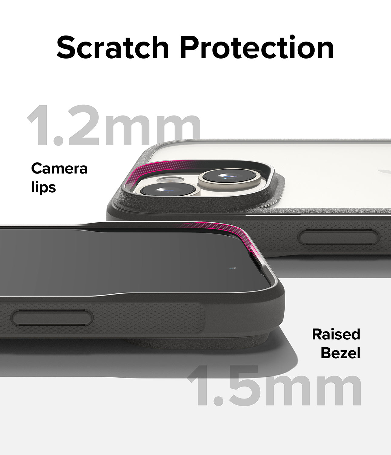iPhone 15 Case | Fusion Bold Clear/Gray - Scratch Protection Camera Lips and Raised Bezel.