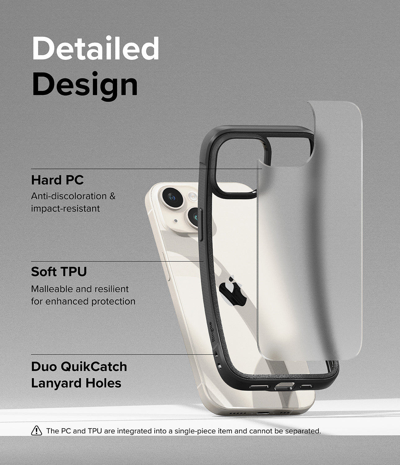 iPhone 15 Case | Fusion Bold Matte/Black - Detailed Design. Anti-discoloration and impact-resistant with Hard PC. Malleable and resilient for enhanced protection with Soft TPU. Duo QuikCatch Lanyard Holes.