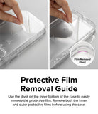 iPhone 15 Case | Fusion Bold Matte/Gray - Protective Film Removal Guide. Use the divot on the inner bottom of the case to easily remove the protective film. Remove both the inner and outer protective films before using the case.