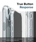 iPhone 15 Case | Fusion - Matte Clear - True Button Response. The meticulously designed notch-cutout buttons provide a genuine button feel. Fine Aperture Line.