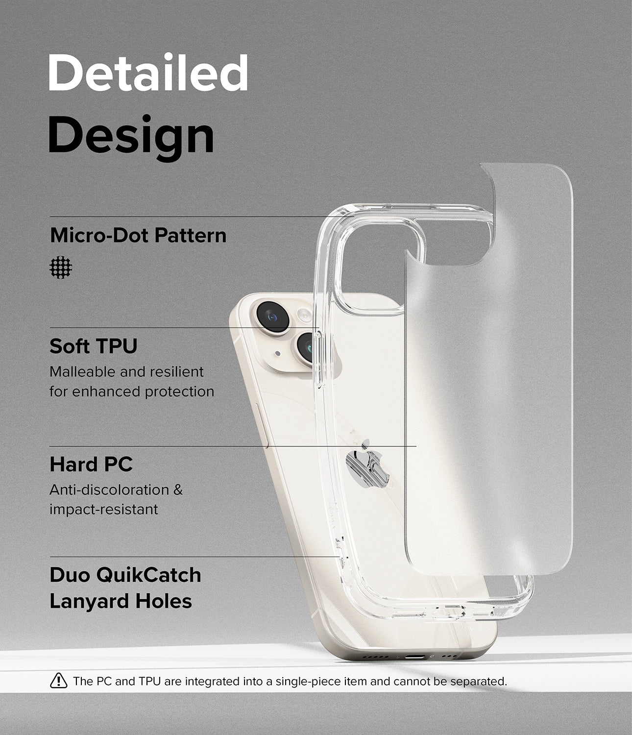 iPhone 15 Plus Case | Fusion - Matte Clear - Detailed Design. Micro-Dot Pattern. Malleable and resilient for enhanced protection with Soft TPU. Anti-discoloration and impact-resistant with Hard PC. Duo QuikCatch Lanyard Holes.