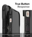 iPhone 15 Case | Fusion-X- Black - True Button Response. Easy to distinguish the topmost volume button with a + symbol. Fine Aperture Lines.