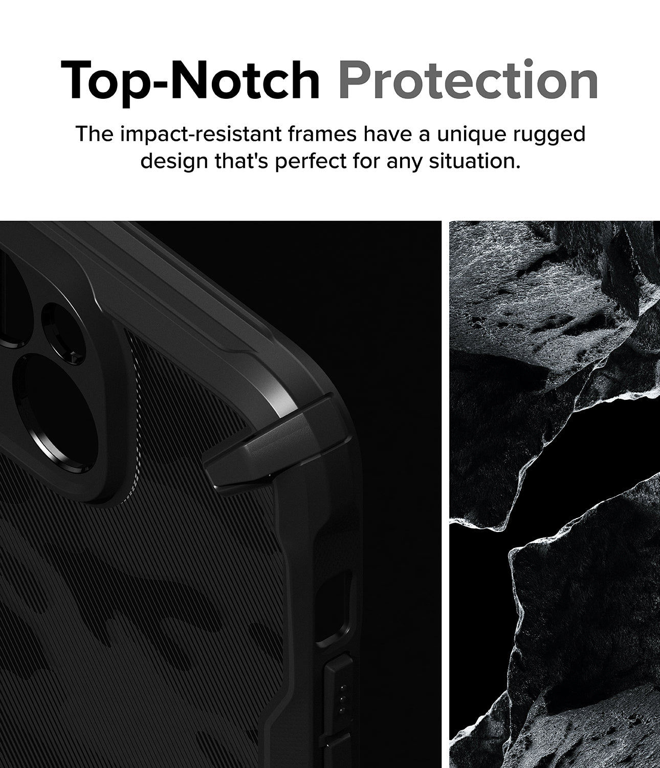 iPhone 15 Case | Fusion-X - Camo Black- Top-Notch Protection. The impact-resistant frames have a unique rugged design that's perfect for any situation.