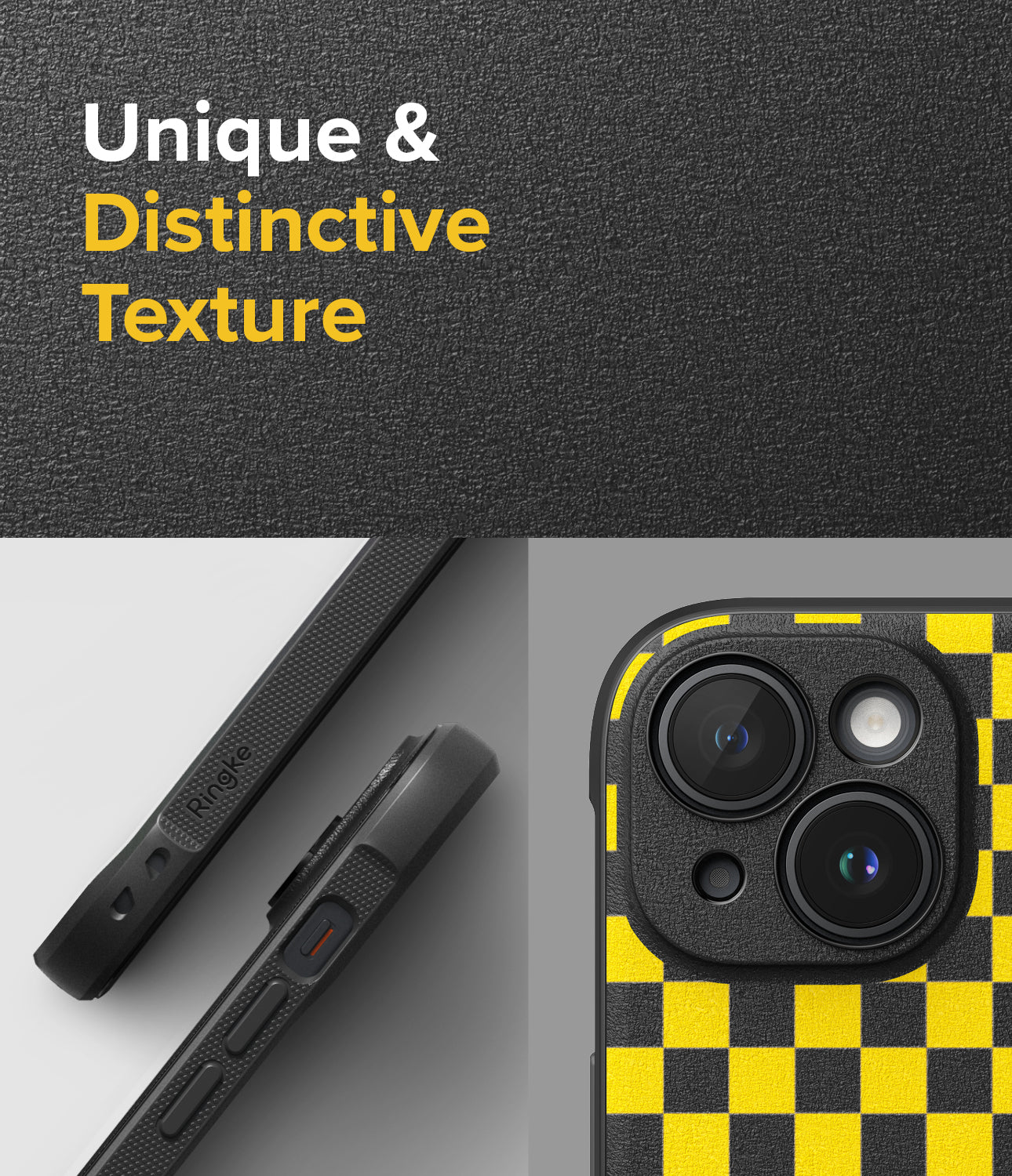 iPhone 15 Case | Onyx Design - Checkerboard Yellow - Unique and Distinctive Texture