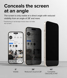 iPhone 15 Screen Protector | Privacy Glass - Conceals the screen at an angle. The screen is only visible at a direct angle with reduced visibility from an angle of 28 degrees and more.
