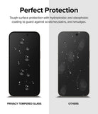 iPhone 15 Screen Protector | Privacy Glass - Perfect Protection. Touch surface protection with hydrophobic oleophobic coating to guard against scratches, stains, and smudges.