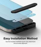 iPhone 15 Screen Protector | Full Cover Glass - Easy Installation Method. Use the included installation jig for easy attachment and accurate alignment.