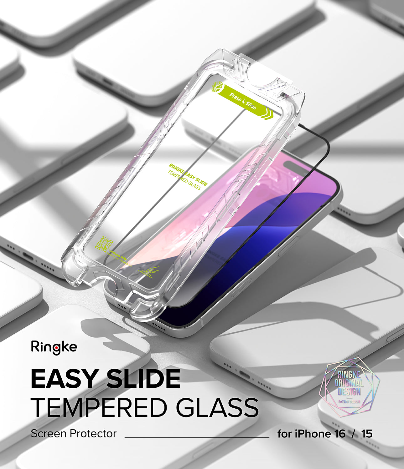 Easy Slide Tempered Glass for iPhone 16 / 15 Screen Protector | Ringke