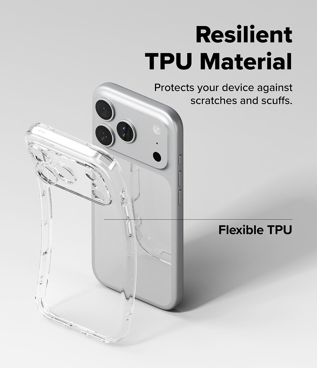 iPhone 17 Pro Max case with TPU material on a gray background