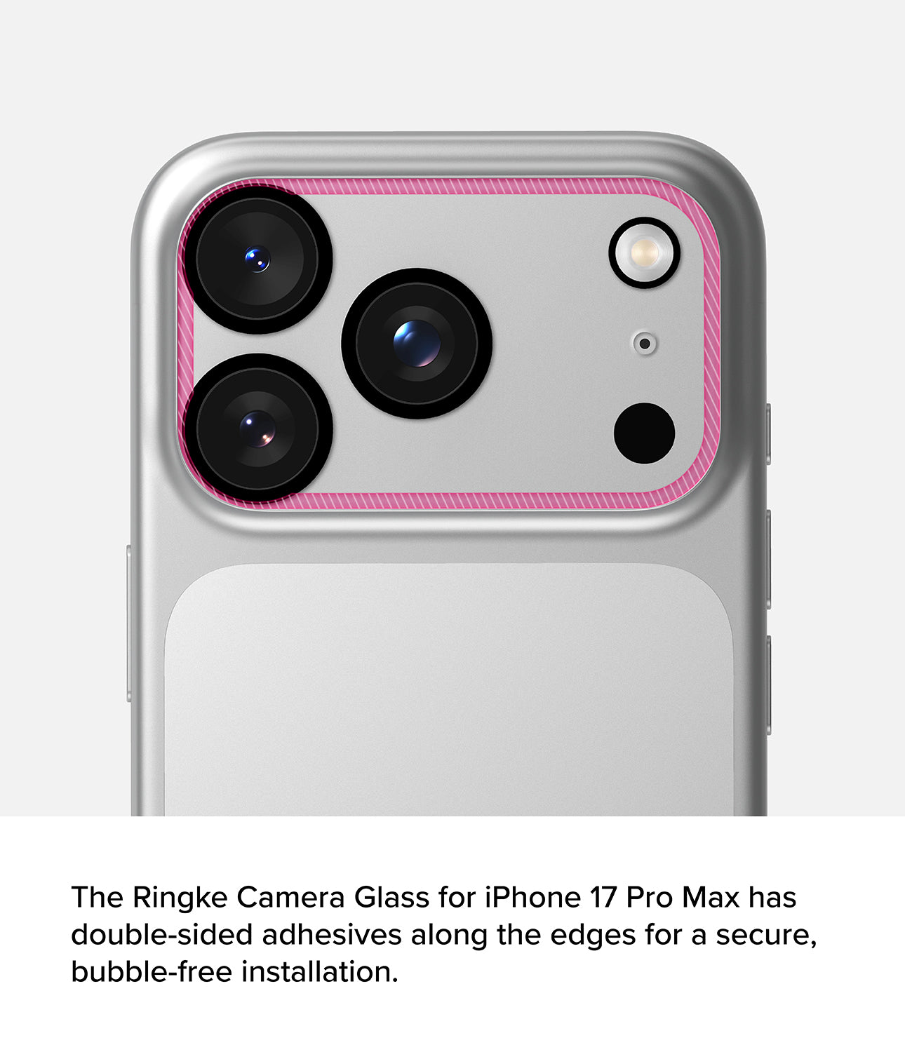 iPhone 17 Pro | Camera Glass - iPhone 17 Pro | Camera glass protector showing pink adhesive border around the camera module for secure installation.