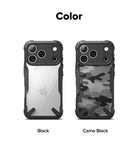 iPhone 17 Pro Max Case two color variations, one labeled 'Black' and the other 'Camo Black', on a white background.
