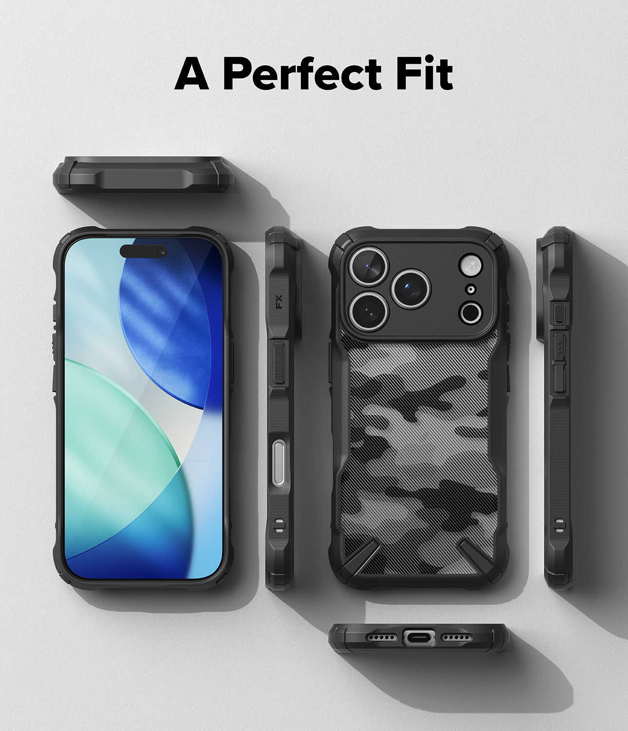 iPhone 17 pro max case with a perfect fit text on a white background