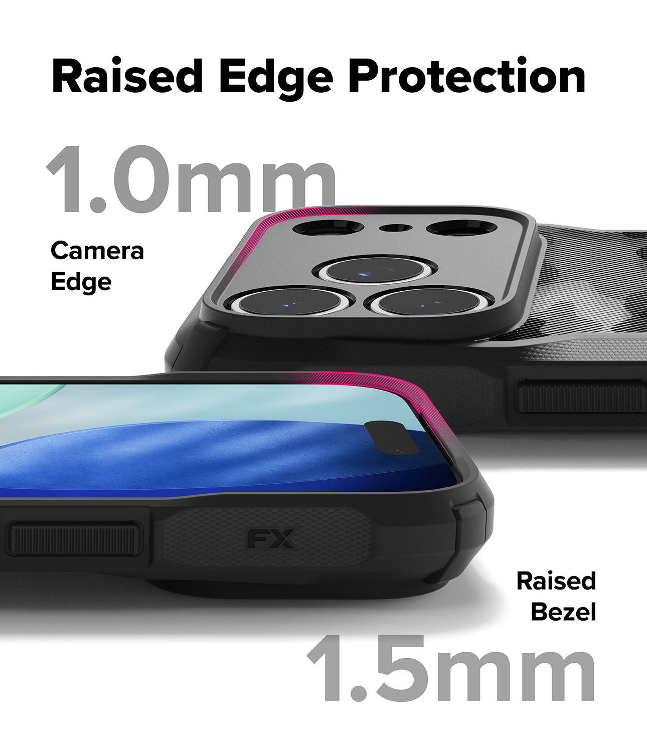 iPhone 17 Pro Max case with raised edge protection features on a while background
