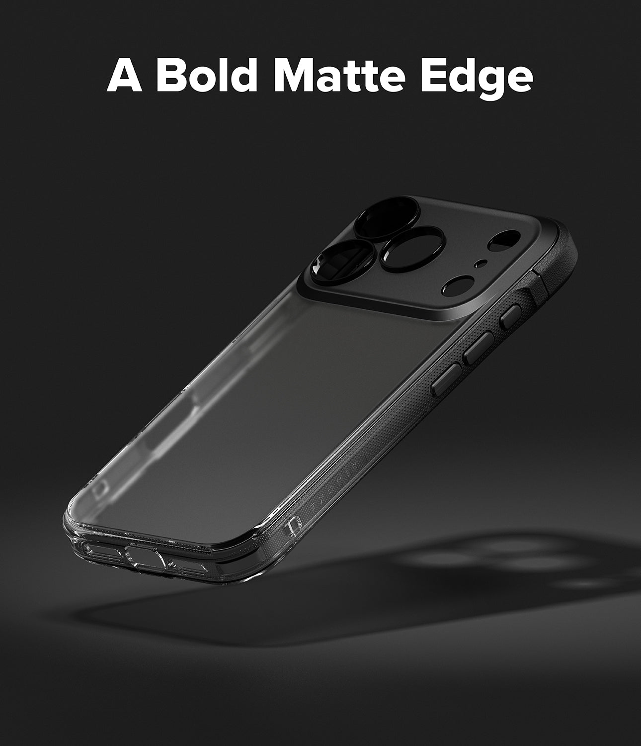 iPhone 17 Pro Max case with a bold matte edge on a dark background.