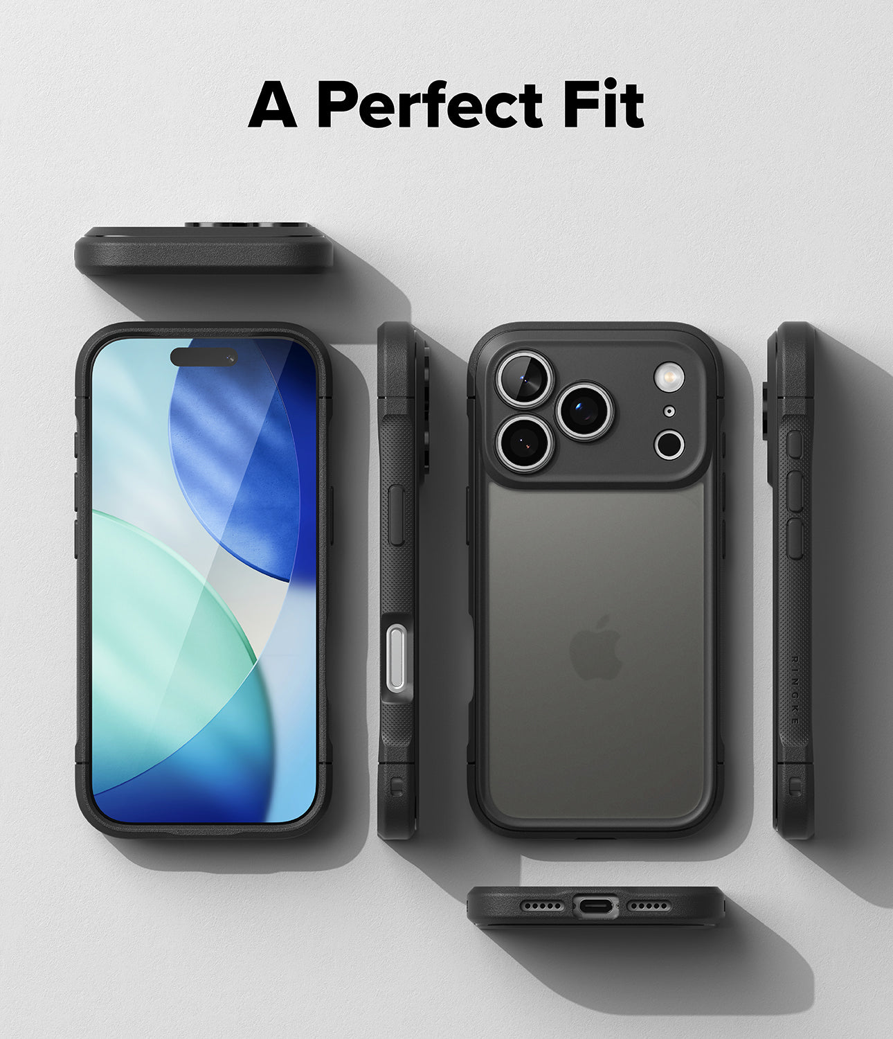 Black iPhone 17 Pro Max case on a light gray background