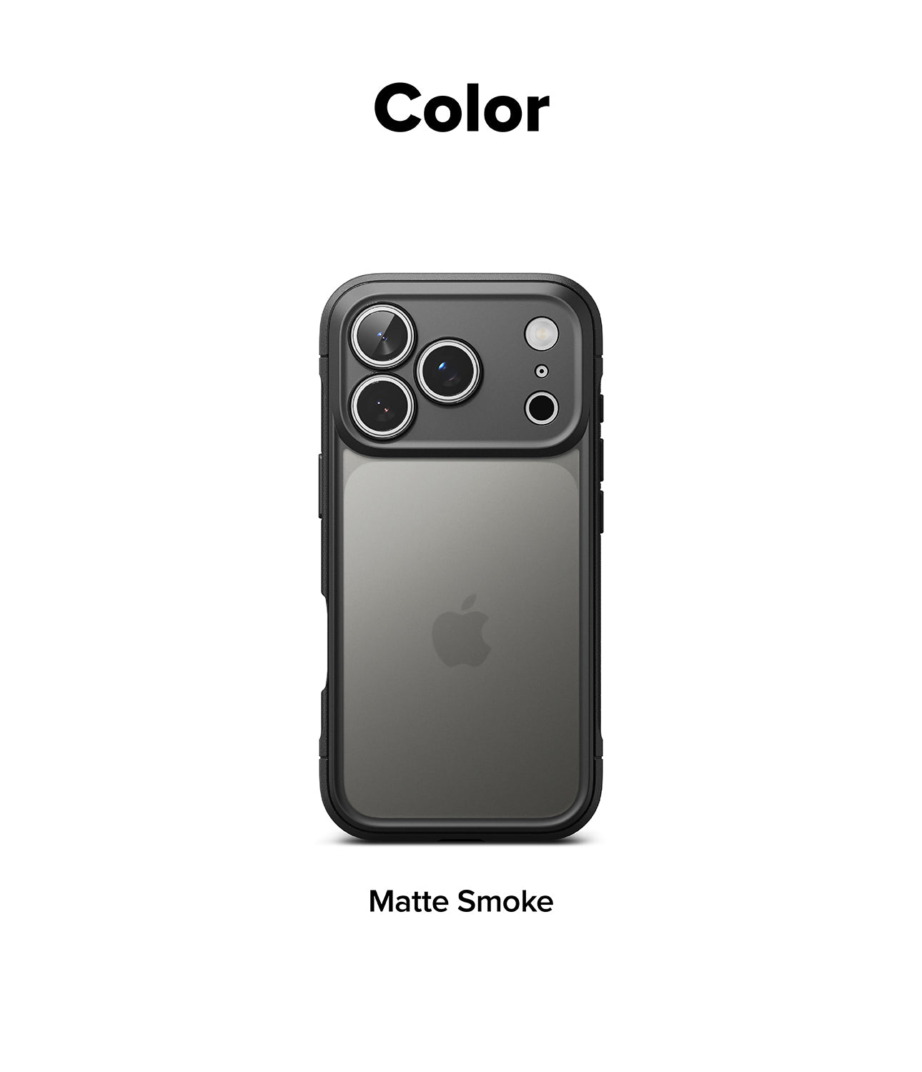 iPhone 17 Pro Max case in matte smoke color on a white background