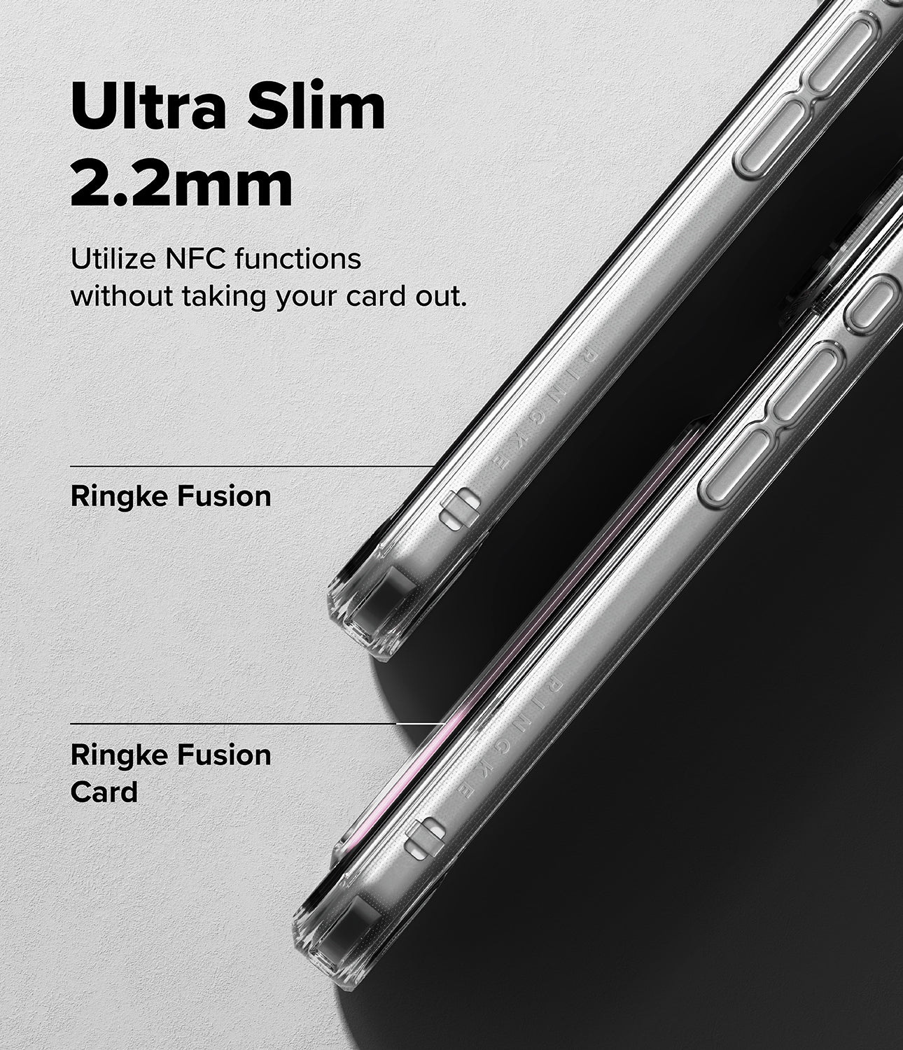 Ultra-thin iPhone 17 Pro Max case with NFC functionality on a gray background