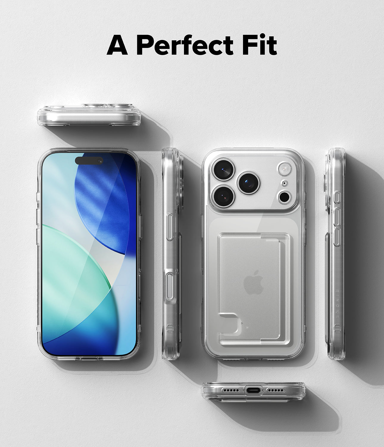 iPhone 17 Pro Max case with 'A Perfect Fit' text on a white background