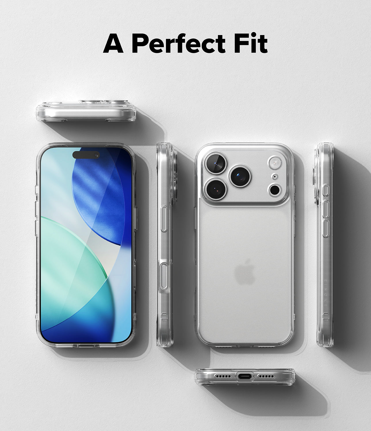 iPhone 17 Pro Max case with 'A Perfect Fit' text on a white background