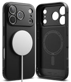 Black iPhone 17 pro max case with magnetic pop socket on a white background
