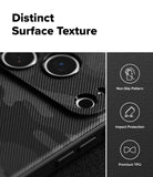 Black iPhone 17 pr max case with distinct surface texture and features listed on the right.