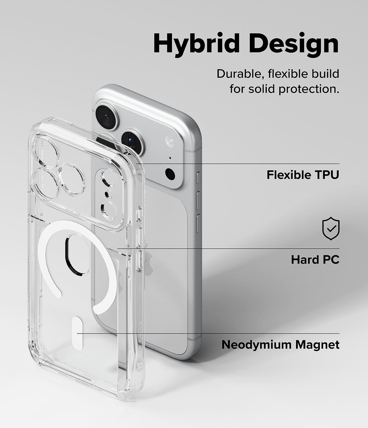 iPhone 17 Pro Case | Fusion Card Magnetic - Hybrid phone case with clear back and side view, featuring text on durability and materials.