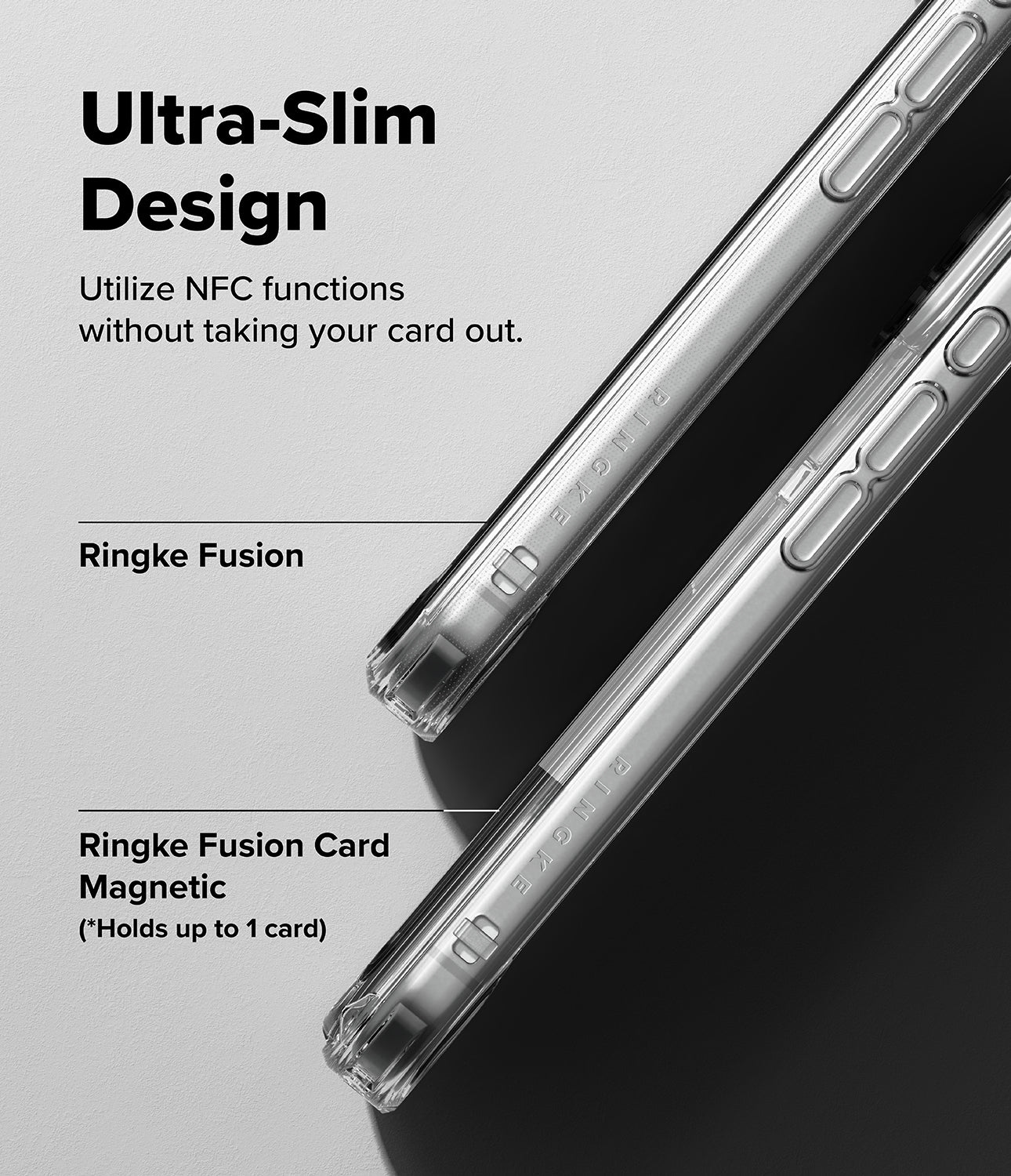 iPhone 17 Pro Case | Fusion Card Magnetic - Ultra-thin phone case with NFC functionality on a gray background