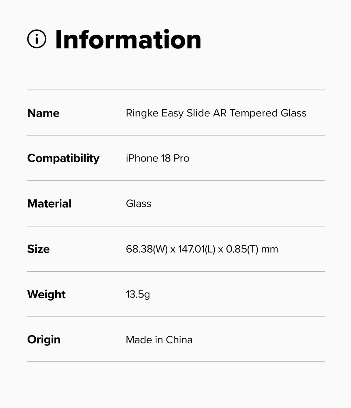 iPhone 18 Pro Screen Protector | Easy Slide AR Tempered Glass - Product information card for Ringke Easy Slide AR Tempered Glass for iPhone 17 Pro