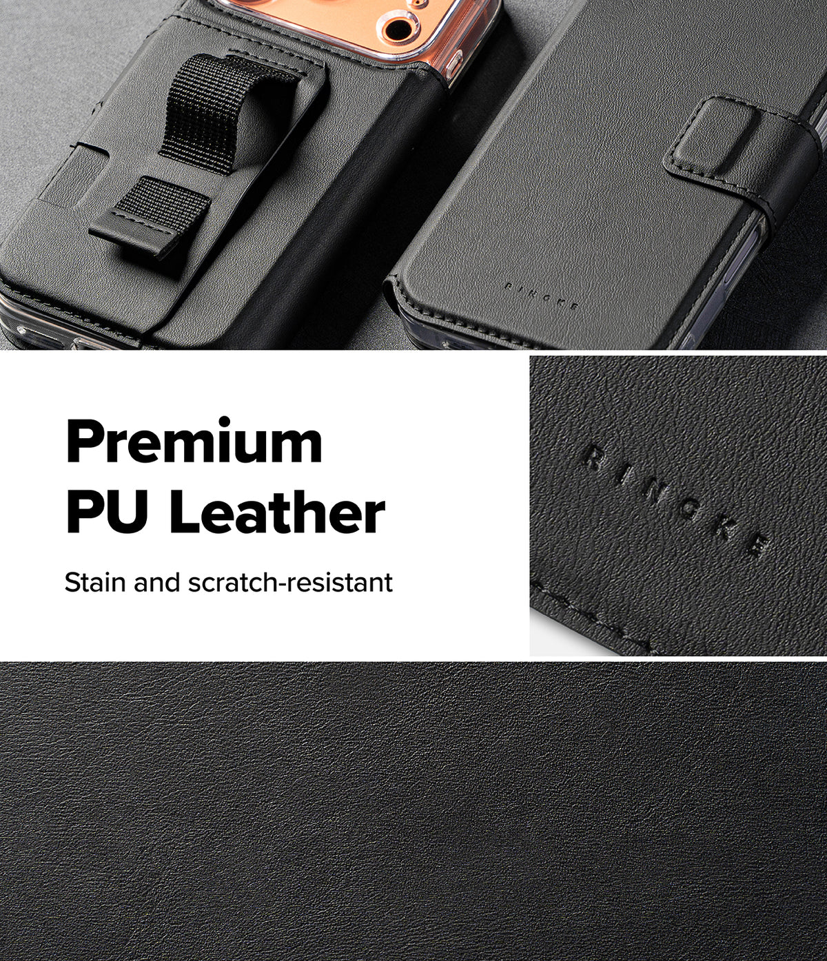 iPhone 18 Pro MagSafe Wallet | Folio Grip Wallet Magnetic - Black phone case with premium PU leather features, brand name visible.
