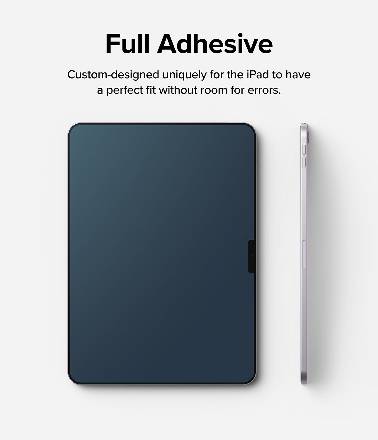 Easy Slide Tempered Glass | iPad - Front and side views of an iPad with a full-adhesive screen protector applied.