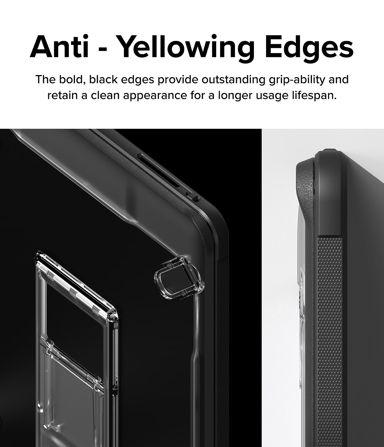 Fusion Sketch Stand | iPad - Close-up of black, textured iPad case edges designed for grip and anti-yellowing durability.