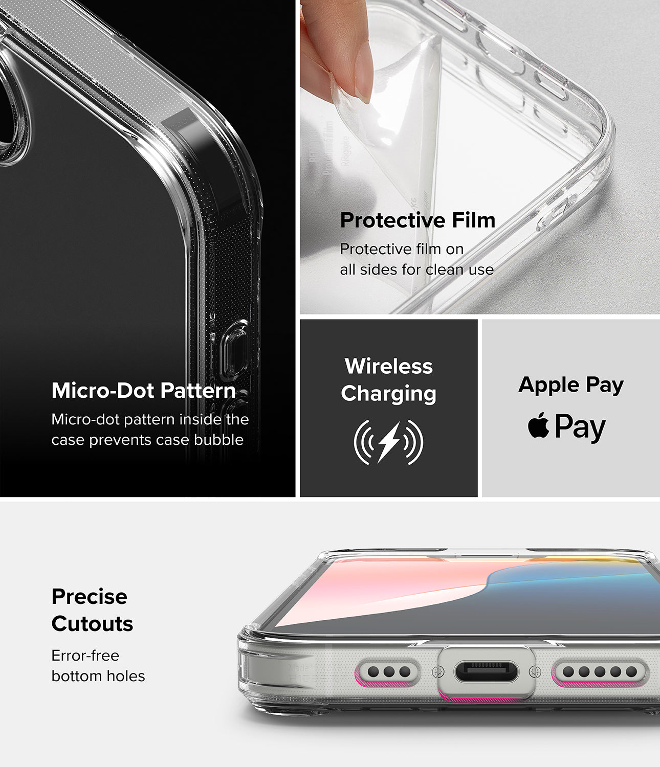 iPhone 17e Case | Fusion Matte - Clear phone case features, micro-dot pattern, protective film, wireless charging, and precise cutouts.