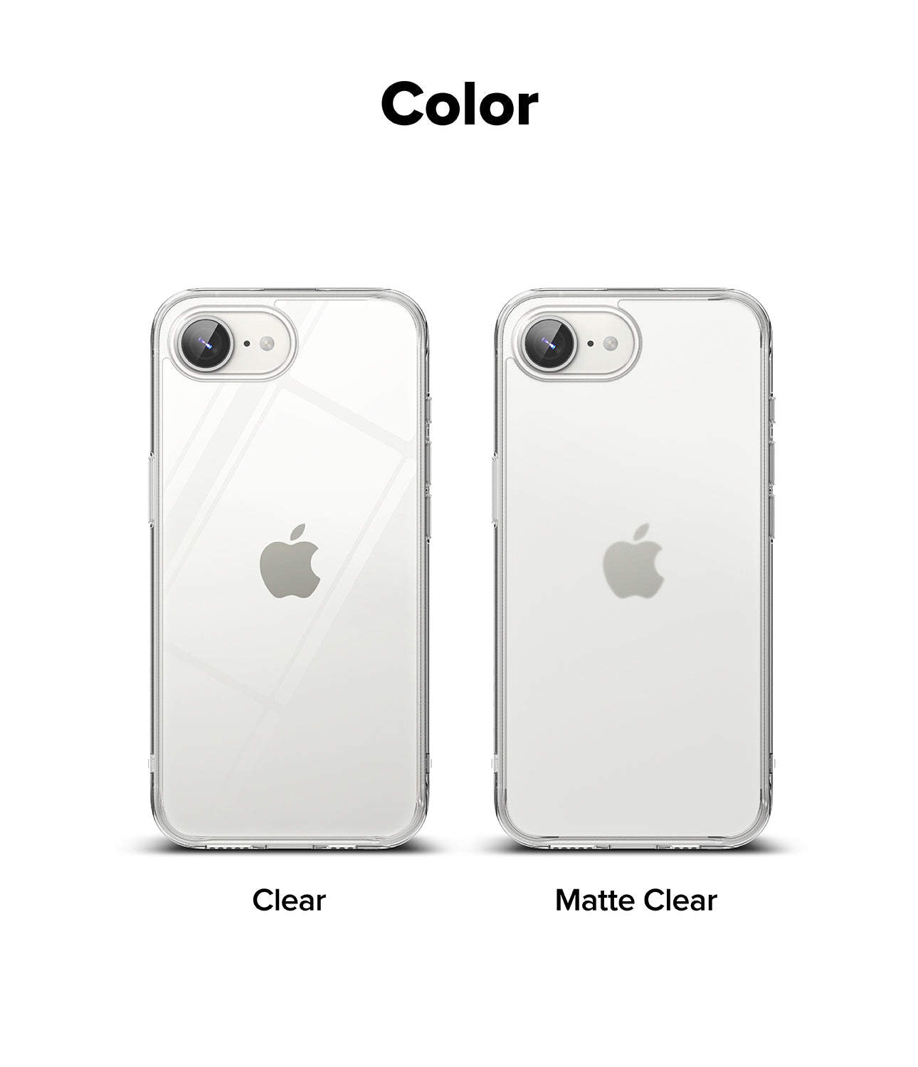 iPhone 17e Case | Fusion Matte - Comparison of a glossy clear phone case and a matte clear phone case side-by-side.