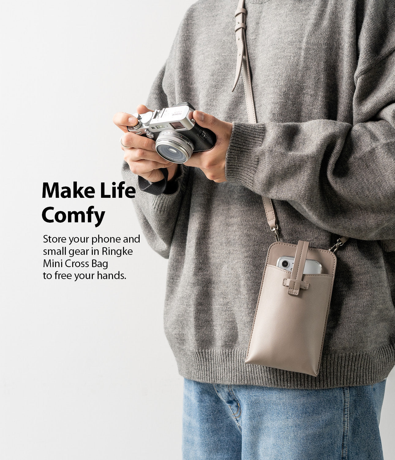 store your phone and small gear in ringke mini cross bag to free your hands