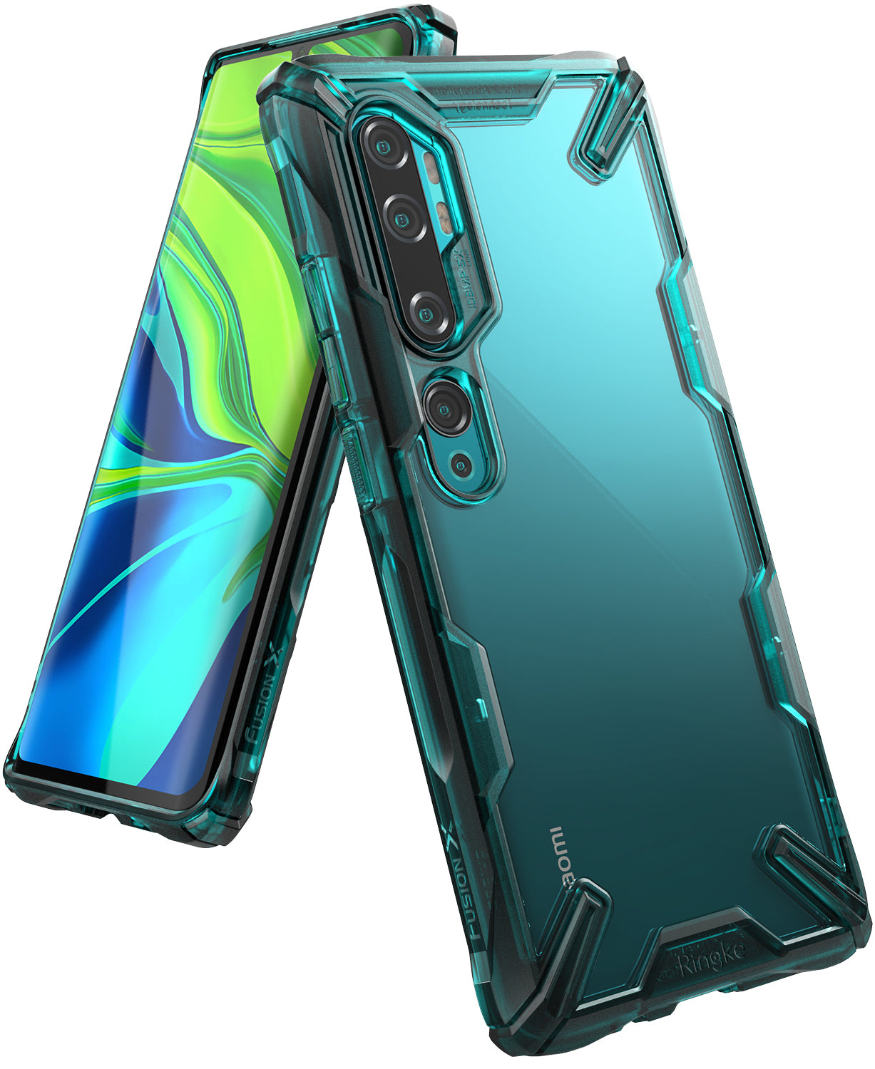 Mi Note 10 / 10 Pro Case | Fusion-X - Teal transparent protective phone case with rugged edges and camera cutout.