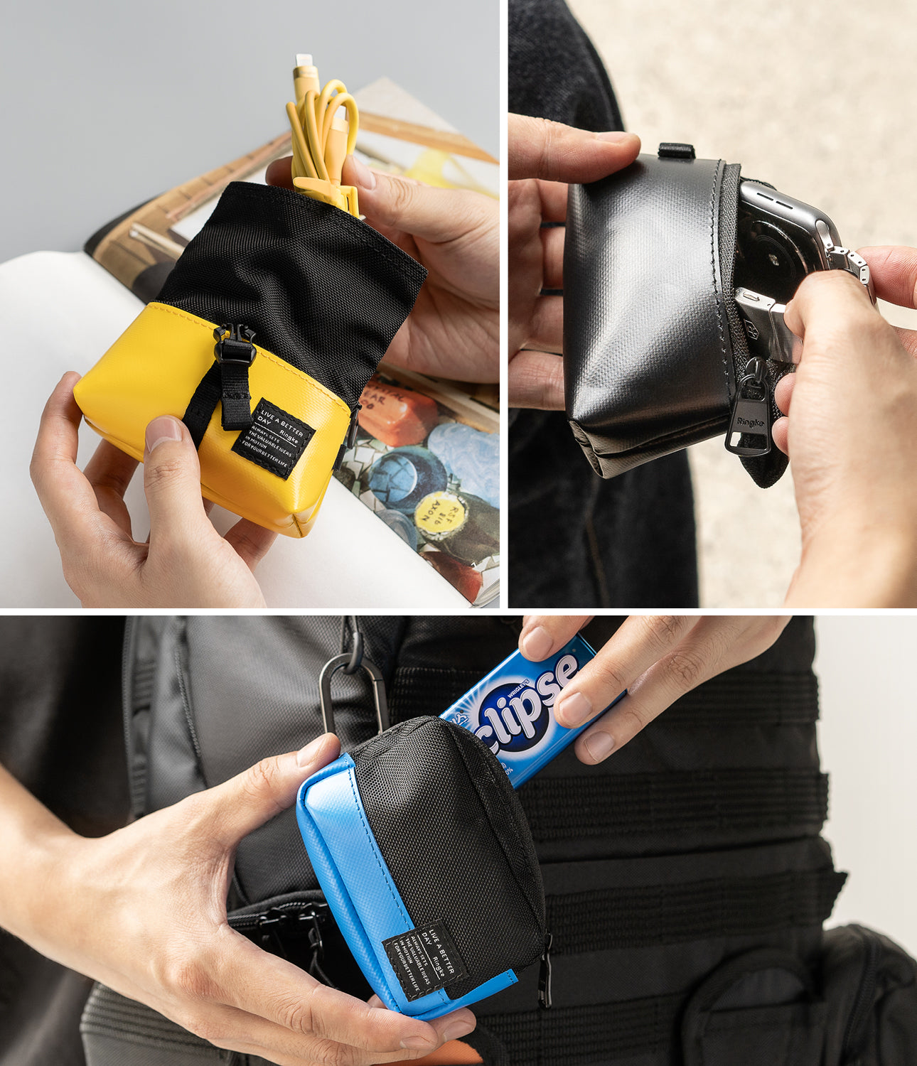 Mini Pouch Tarpaulin | Brick - Made of durable tarpaulin and nylon, Snap-button strap on the back, Brick-shaped design, Dimension of 100 x 60 x 35mm