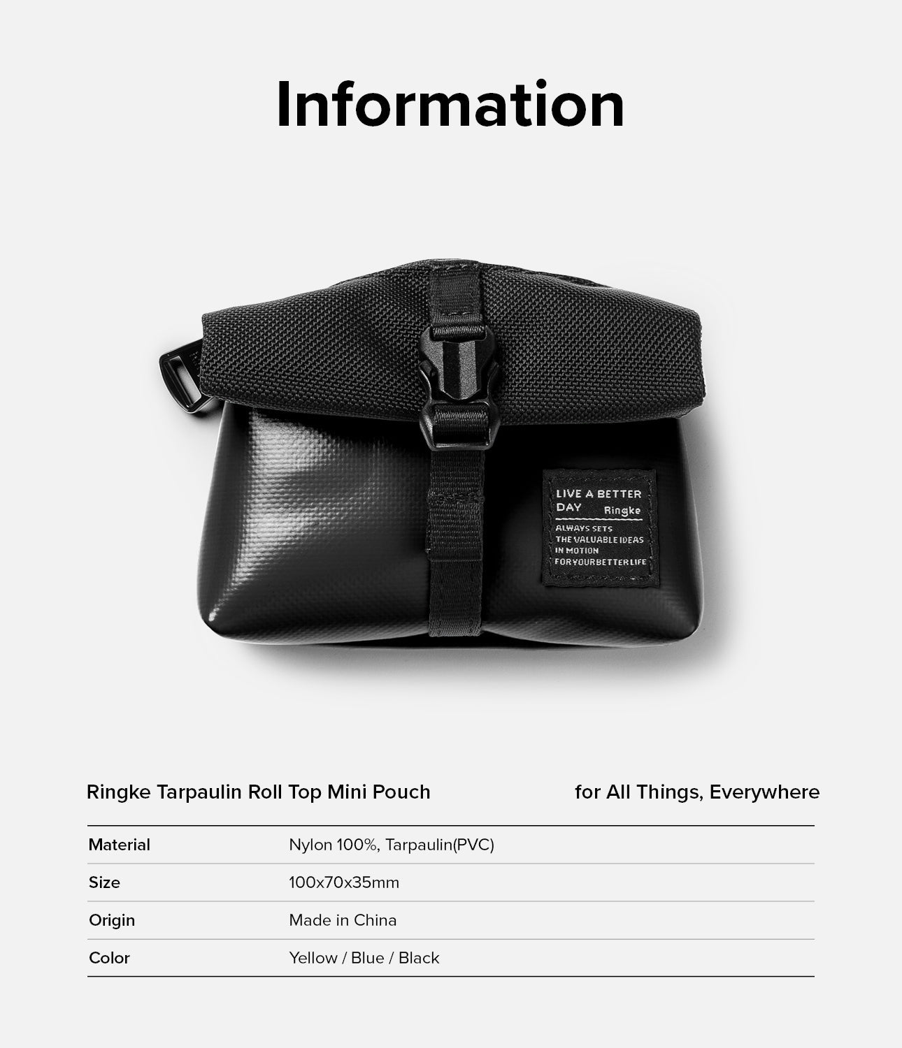 Mini Pouch Tarpaulin | Roll Top - Made of durable tarpaulin and nylon, The unique roll-top bag design, The high-quality zipper on the back, Dimension of 100 x 70 x 35mm