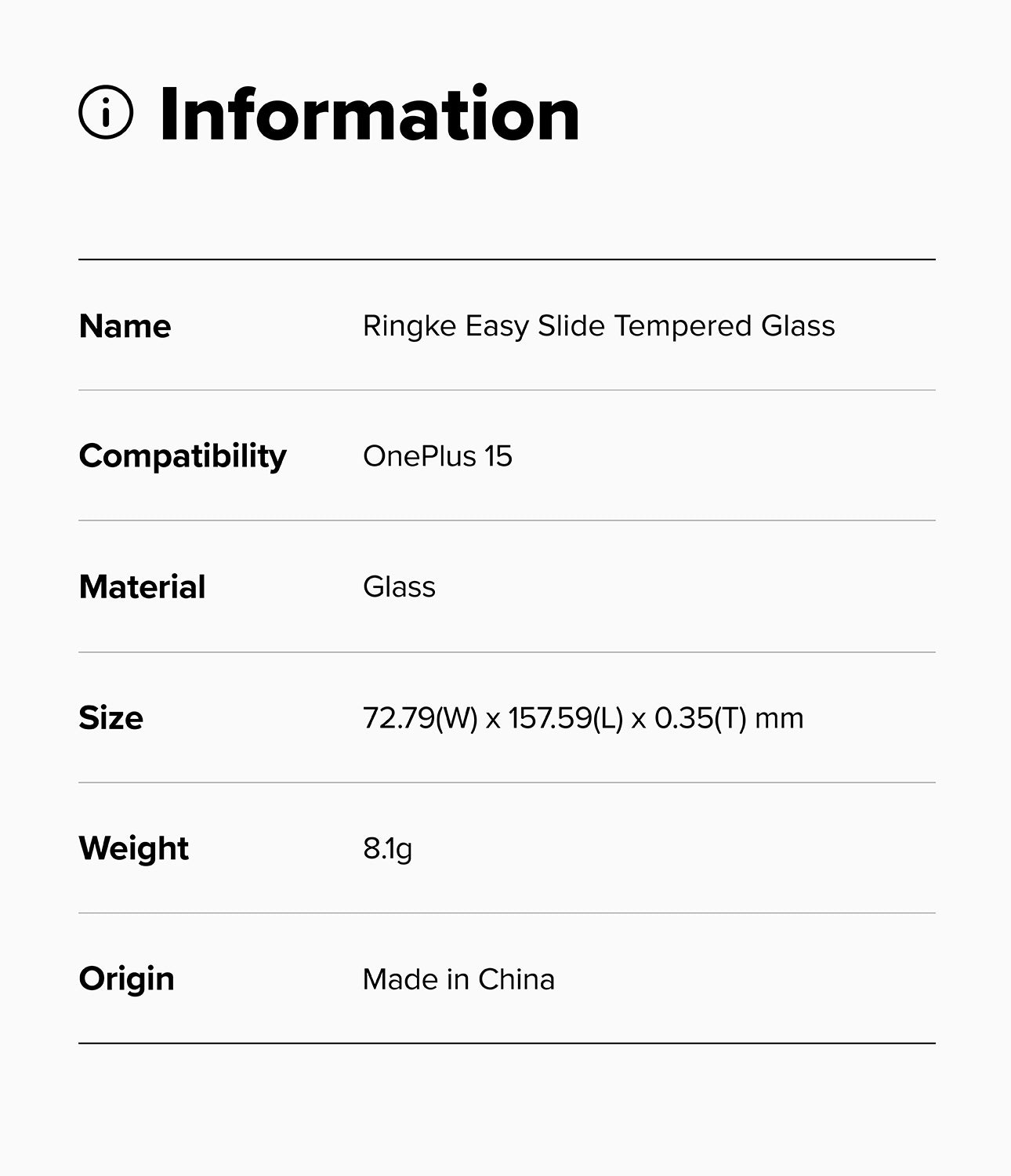Ringke Easy Slide Tempered Glass for OnePlus 15 Screen Protector - Product Information