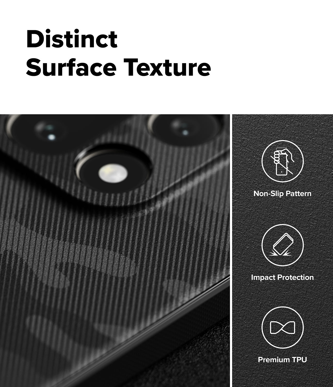 Close-up image of the Onyx Magnetic Camo Black for OnePlus 15, focusing on the unique surface texture