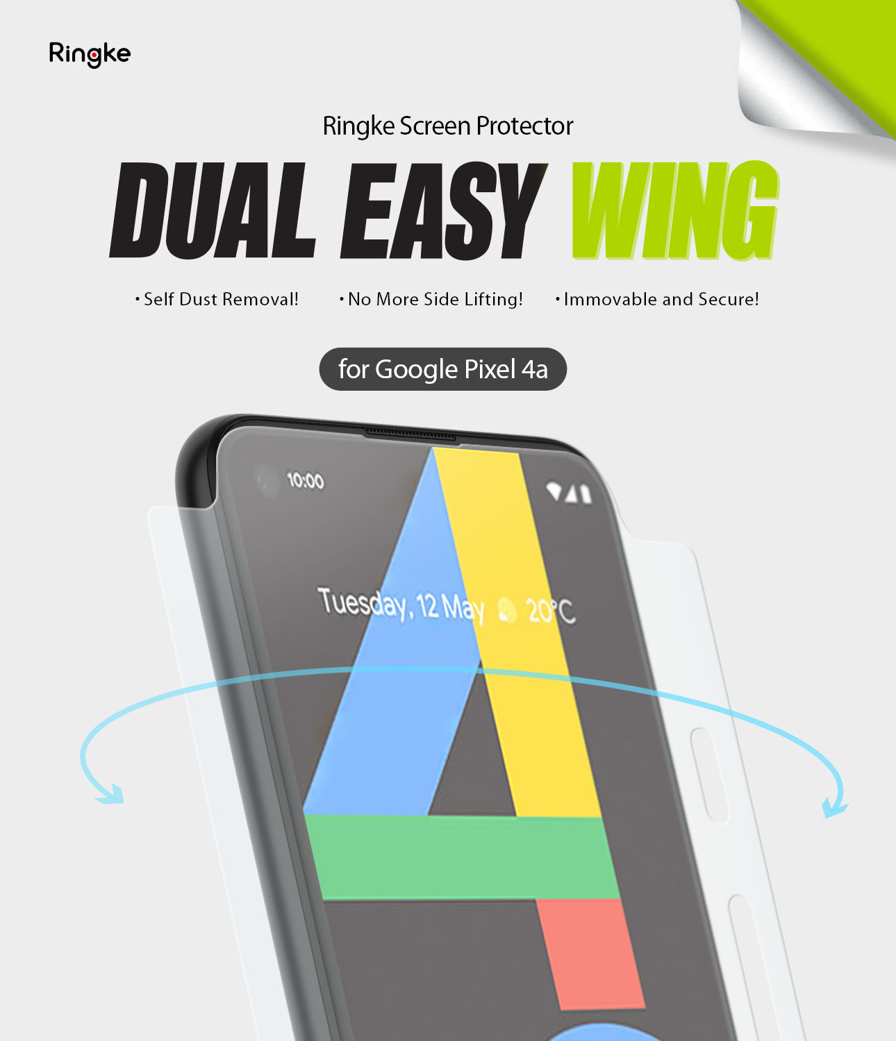 Google Pixel 4a Screen Protector | Dual Easy Film - Ringke screen protector for Pixel 4a with wing-style application.