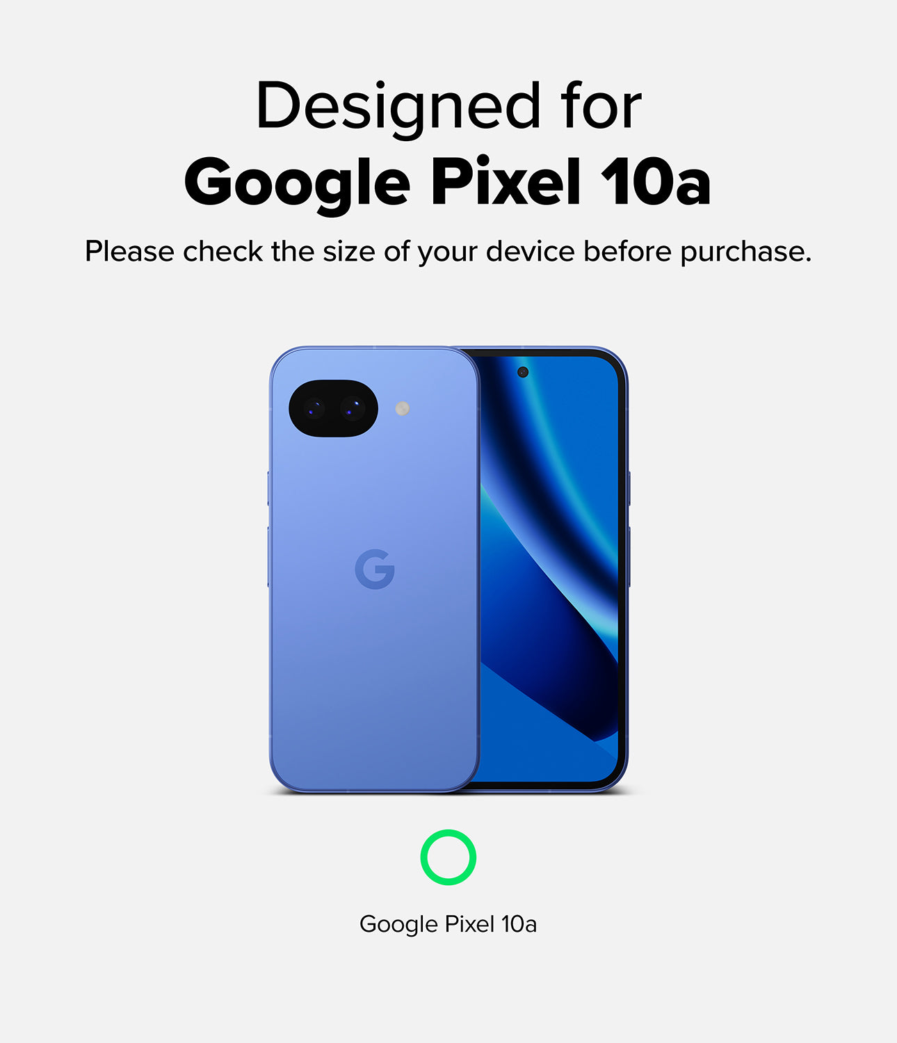 Google Pixel 10a Screen Protector | Easy Slide Tempered Glass - Google Pixel 10a phone with a blue back and black front on a white background.