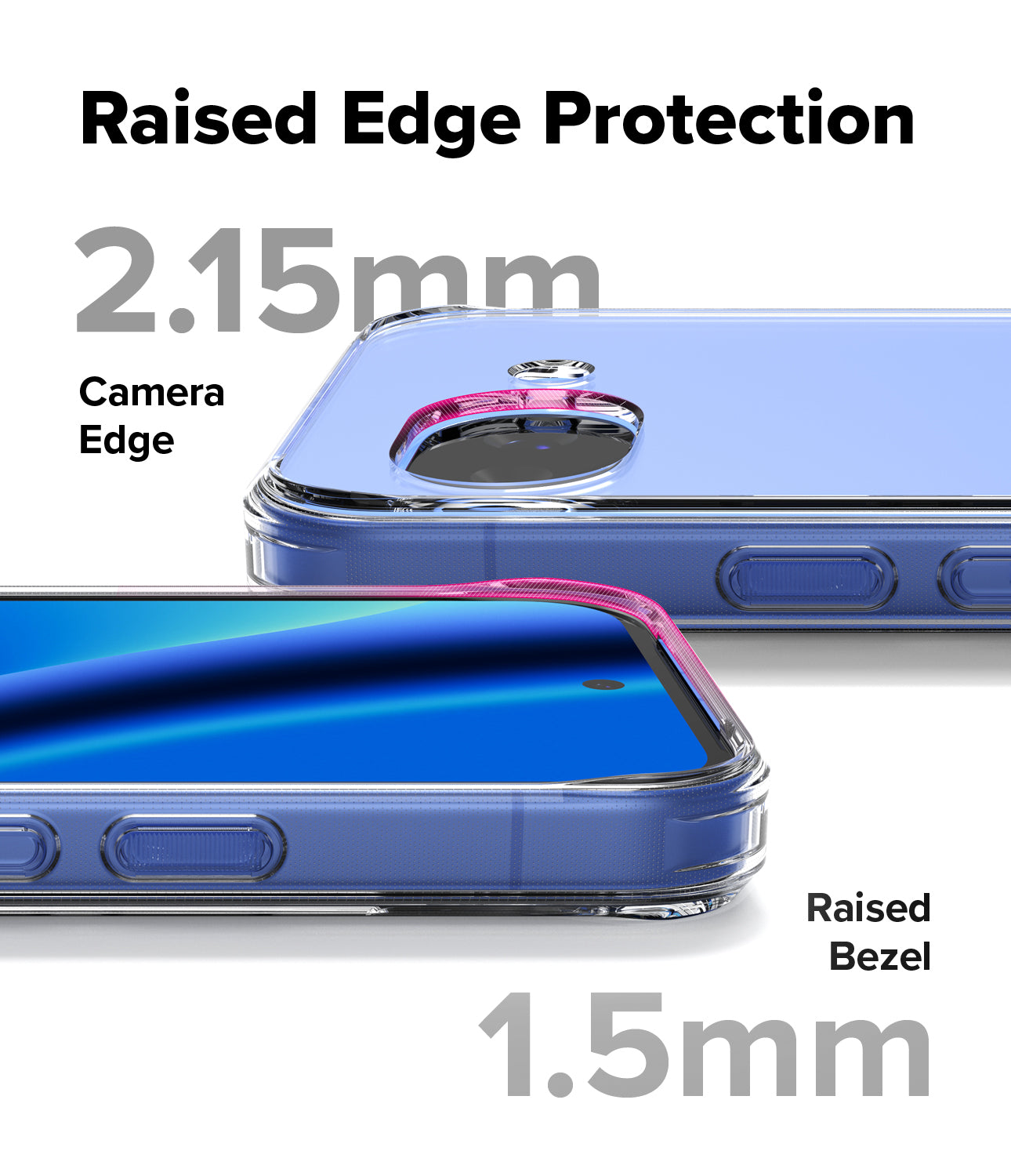 Google Pixel 10a with Ringke Fusion Case with raised edge protection features on a white background