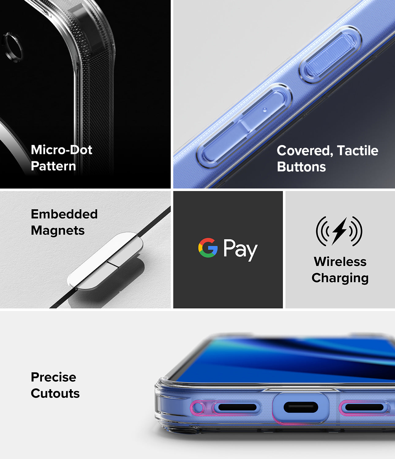Google Pixel 10a Case | Fusion Magnetic - Features micro-dot pattern, tactile buttons, magnets, G Pay, and precise cutouts.