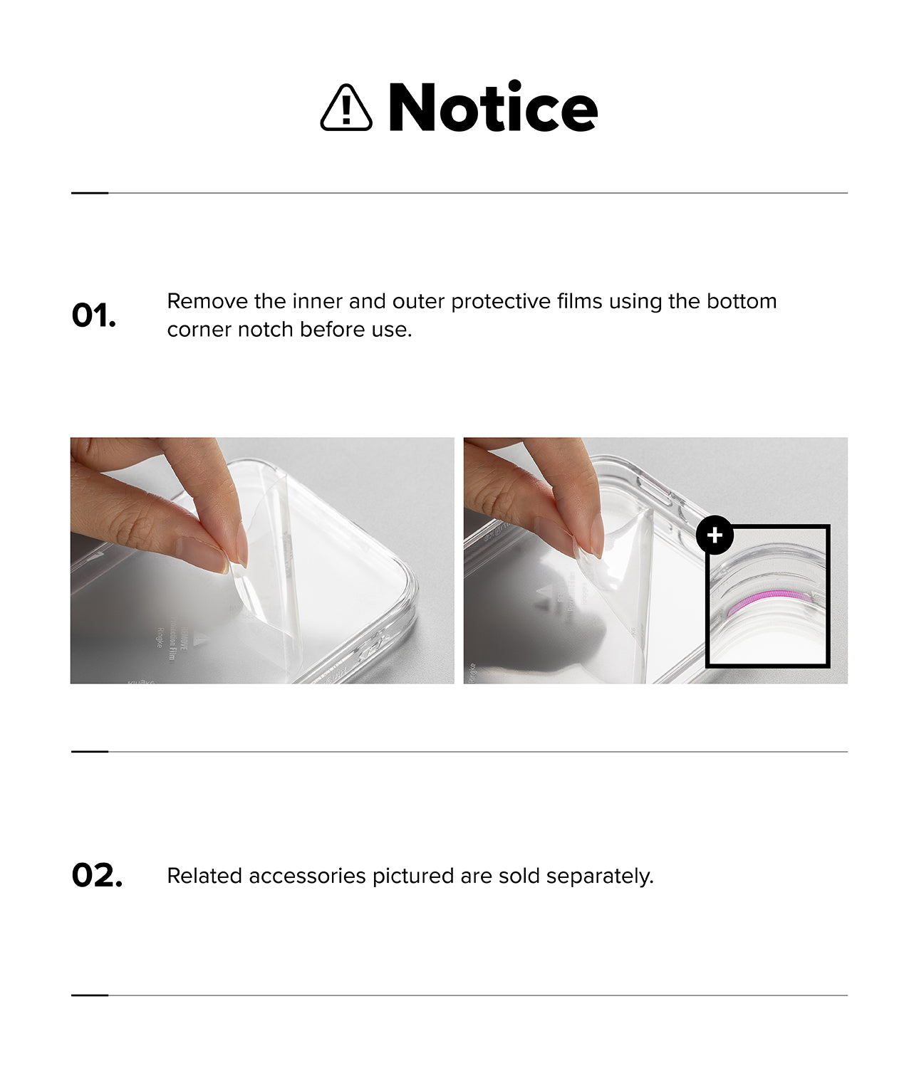Google Pixel 10a Case | Fusion Magnetic - Instructions to peel protective film from the clear phone case corners.